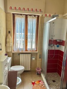 a small bathroom with a toilet and a shower at villino Morena in Torre del Lago Puccini
