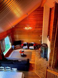 uma sala de estar com um sofá e uma lareira em Costa Villa em Tahkovuori