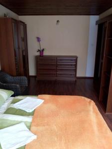 - une chambre avec un lit et une commode dans l'établissement Alžbetina- Luxury Large Apartment 21, à Košice