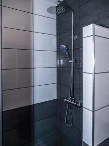 a shower with a shower head in a bathroom at FeDa Apartmanház in Balatonboglár