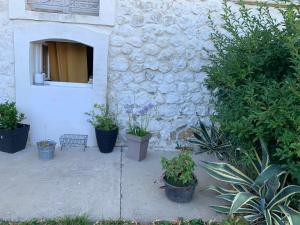 a building with potted plants in front of a building at Studio de Nini in Rousson