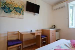 a bedroom with a desk and a bed and a desk at Guesthouse Pavla in Goveđari