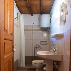 łazienka z toaletą i umywalką w obiekcie Stone House in Lafkos Pelion w mieście Lafkos