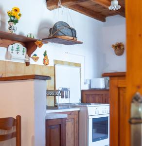 kuchnia ze zlewem i kuchenką w obiekcie Stone House in Lafkos Pelion w mieście Lafkos +12 zdjęć