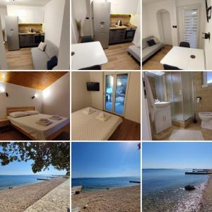 een collage van foto's van een hotelkamer met de oceaan bij Apartment by the sea Renata in Punta Skala in Petrcane