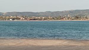 a large body of water with a beach and buildings at Renas home in Anavyssos
