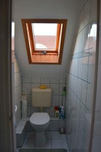 a small bathroom with a toilet and a window at Apartment Gyenesdias 18 in Gyenesdiás +25 photos