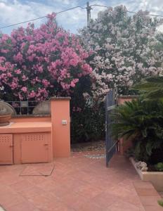 due alberi con fiori rosa dietro una recinzione di Appartamento La Guglia a Cala Gonone