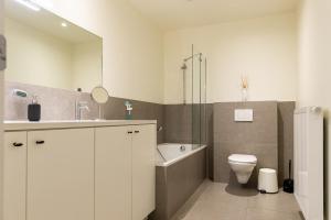 デ・パンネにあるMaligimaのバスルーム(洗面台、トイレ、鏡付)