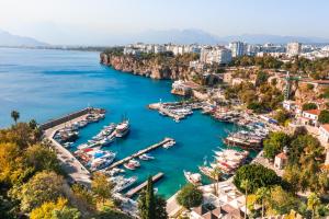 a view of a harbor with boats in the water at Puding Hotel in Antalya