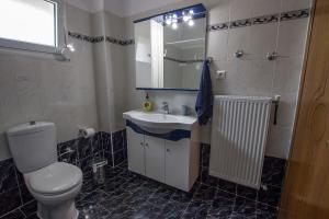 a bathroom with a toilet and a sink and a mirror at Kaliva House in Nea Vrasna