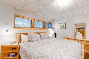Grand Isle的住宿－Isle Be Back，一间卧室设有一张床和两个窗户。