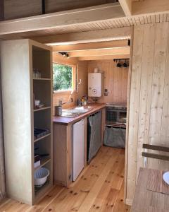 cocina con fregadero y encimera en una habitación en Tiny House LA RUCHETTE en Sembadel