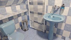 bagno con lavandino blu e servizi igienici di Koliba-Juřena a Frenštát pod Radhoštěm