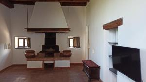 a living room with a fireplace and a tv at Villa Piovene Apartments in Lonedo