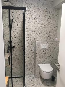 a bathroom with a toilet and a wall at Mediterra 2 in Crikvenica