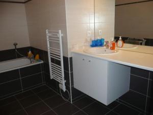 een badkamer met een wastafel en een aanrecht met een spiegel bij Appartement Berck-Plage, 3 pièces, 5 personnes - FR-1-674-32 in Berck-sur-Mer