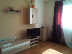 a living room with a flat screen tv on a table at Apartmány Mimpi in Frymburk