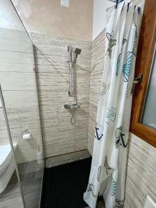 スペッキアにあるCasa vacanza terra-mareのバスルーム(シャワー、シャワーカーテン付)