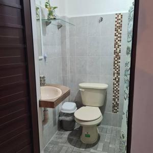 a small bathroom with a toilet and a sink at Apartamento Africa in Palenque +36 photos