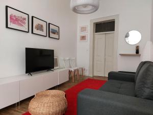 埃爾瓦什的住宿－Estúdio na Carreira，带沙发和平面电视的客厅