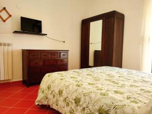 1 dormitorio con 1 cama, vestidor y TV en B&B La Quercia del Cilento, en Rocca Cilento