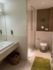 a bathroom with a sink and a toilet at GästeHaus Auler Hof in Kröv