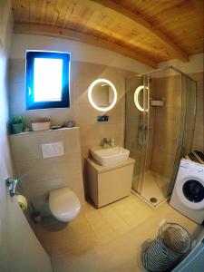 mała łazienka z toaletą i prysznicem w obiekcie Nature Home Eco-friendly Pet-friendly w Fažanie +26 zdjęć