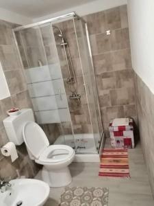 W łazience znajduje się prysznic, toaleta i umywalka. w obiekcie Paraiso S w mieście Villasimius