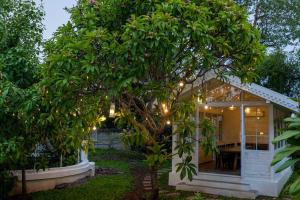 ナーシクにあるStayVista's Villaggio - Orchard Oasis with Pool, Expansive Lawn, Patio & Indoor Activitiesの前に木がある家