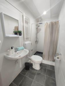 a white bathroom with a toilet and a sink at SOVA smart HOUSE in Bar