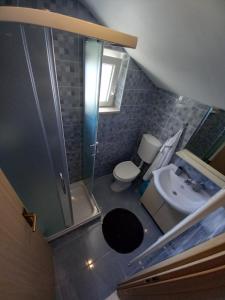 małą łazienkę z toaletą i umywalką w obiekcie Apartments Berti w mieście Sveta Nedelja +37 zdjęć