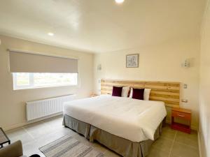 a bedroom with a large bed and a window at Hotel Casa Verde in Puerto Natales