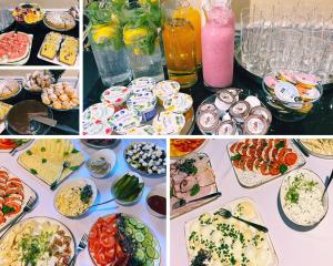 kolaż różnych zdjęć jedzenia i napojów w obiekcie Pałac Uniejów w Uniejowie