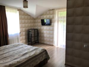 a bedroom with a bed and a tv on a wall at Katerina in Bakuriani