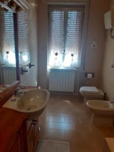 a bathroom with a sink and a toilet and windows at Casa Vacanza I principini in Paravati