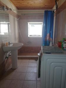 y baño con lavabo, aseo y ducha. en North Evia Evanthia Greece en Kourkouloí