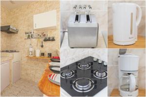 un collage di foto di una cucina con elettrodomestici di Appartement La Source -Calme avec belle vue mer a Les Trois-Îlets