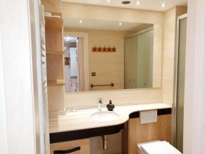 bagno con lavandino e specchio di Apartamentos Casa Patro a Tramacastilla de Tena