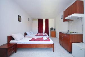 a bedroom with two beds and a sink in it at Vila Tamara Apartmani in Bečići