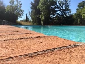 una piscina de agua azul con árboles en el fondo en Viva House, en Montaione