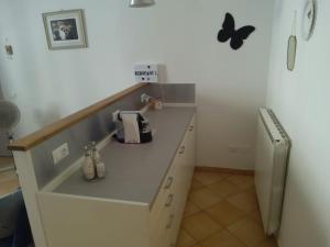 a kitchen with a counter with a toaster and a refrigerator at La Cupolina Rosa in Florence