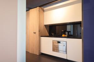 Kuchyň nebo kuchyňský kout v ubytování Apartment F