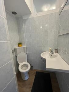 un baño con inodoro y lavabo en Buono apartment, en Zadar