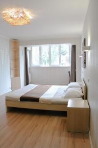 a bedroom with a large bed and a window at BestKievApartment in Kyiv