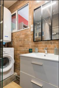 ein Badezimmer mit einem Waschbecken und einer Waschmaschine in der Unterkunft Apt A Africa, 30m2, Centre, Balcon in Valenciennes