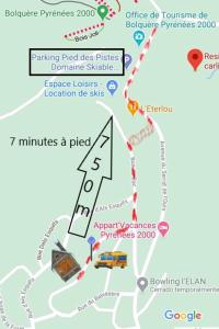 carte d'une stratégie de préfixation des disques de stationnement prépayés dans l'établissement Confortable Chalet pie des pistes Pyrénées 2000, à Bolquère-Pyrénées 2000