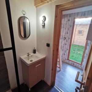 ein Bad mit einem Waschbecken und einem Fenster in der Unterkunft Les gîtes d'Aloziwen le TY BARVEK in Bordeaux-Saint-Clair