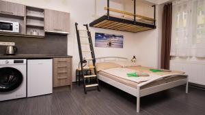 Katil atau katil-katil dalam bilik di Flying Bed Apartment close to Prague Castle and Airport