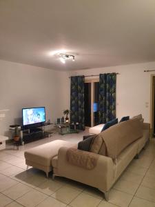 a living room with a couch and a flat screen tv at La villa d elisa in Leucate